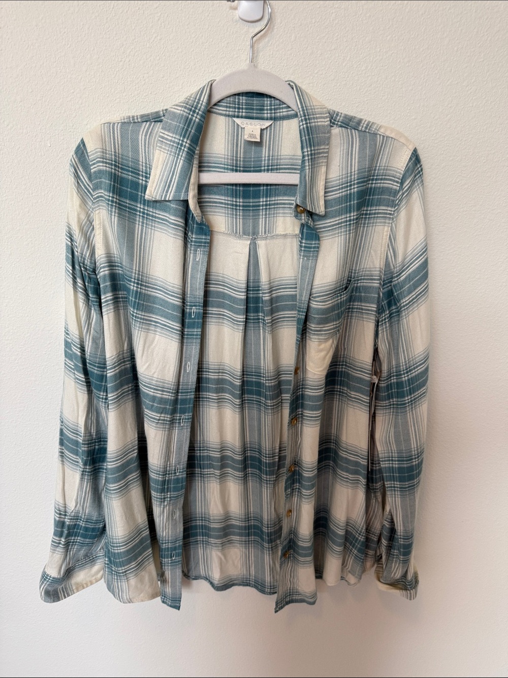 Caslon Teal and Cream Plaid Button-Down Shirt